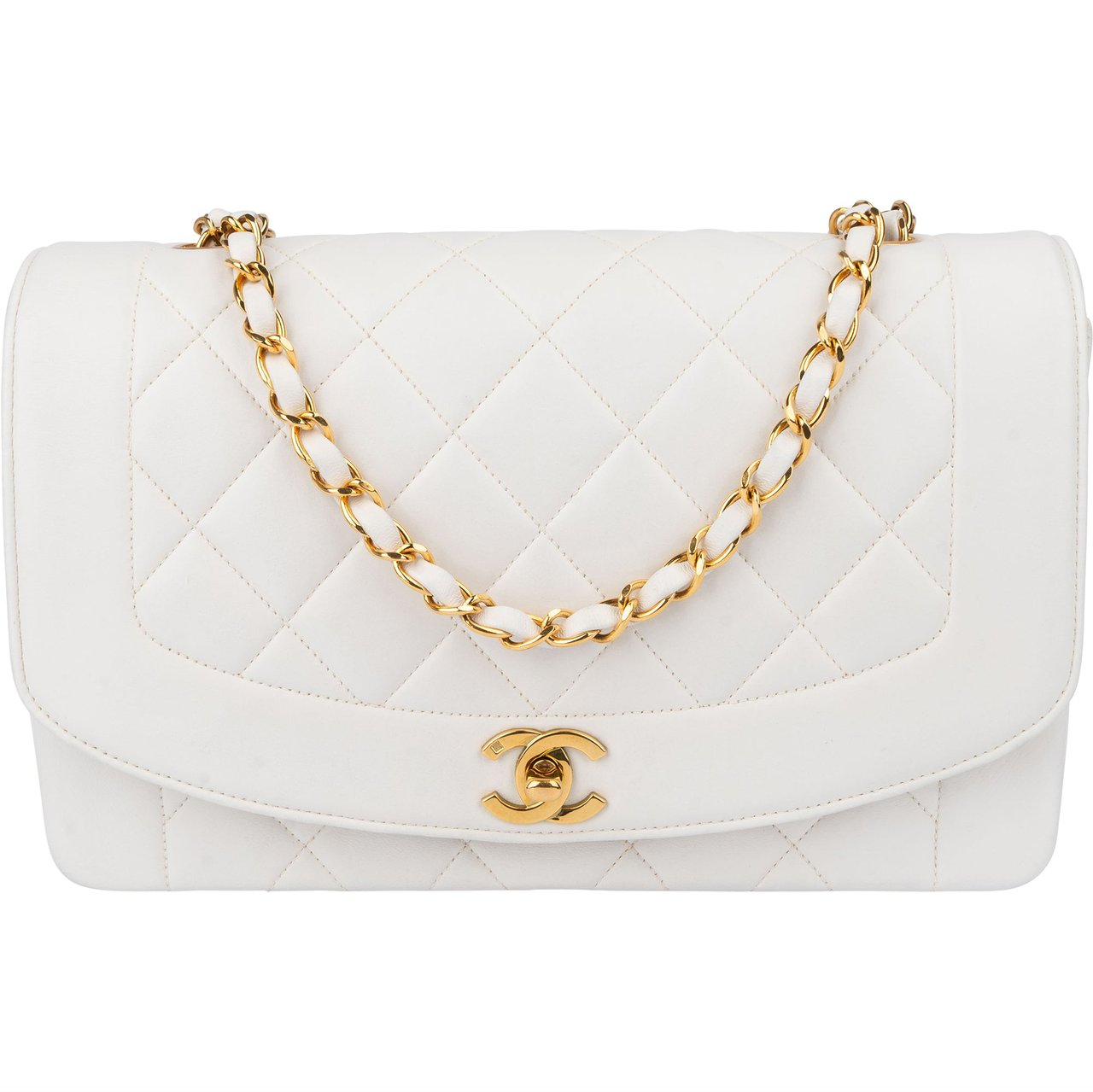 Chanel Chanel Quilted Lambskin 24K Gold Single Flap Diana Medium Crossbody Bag Wit