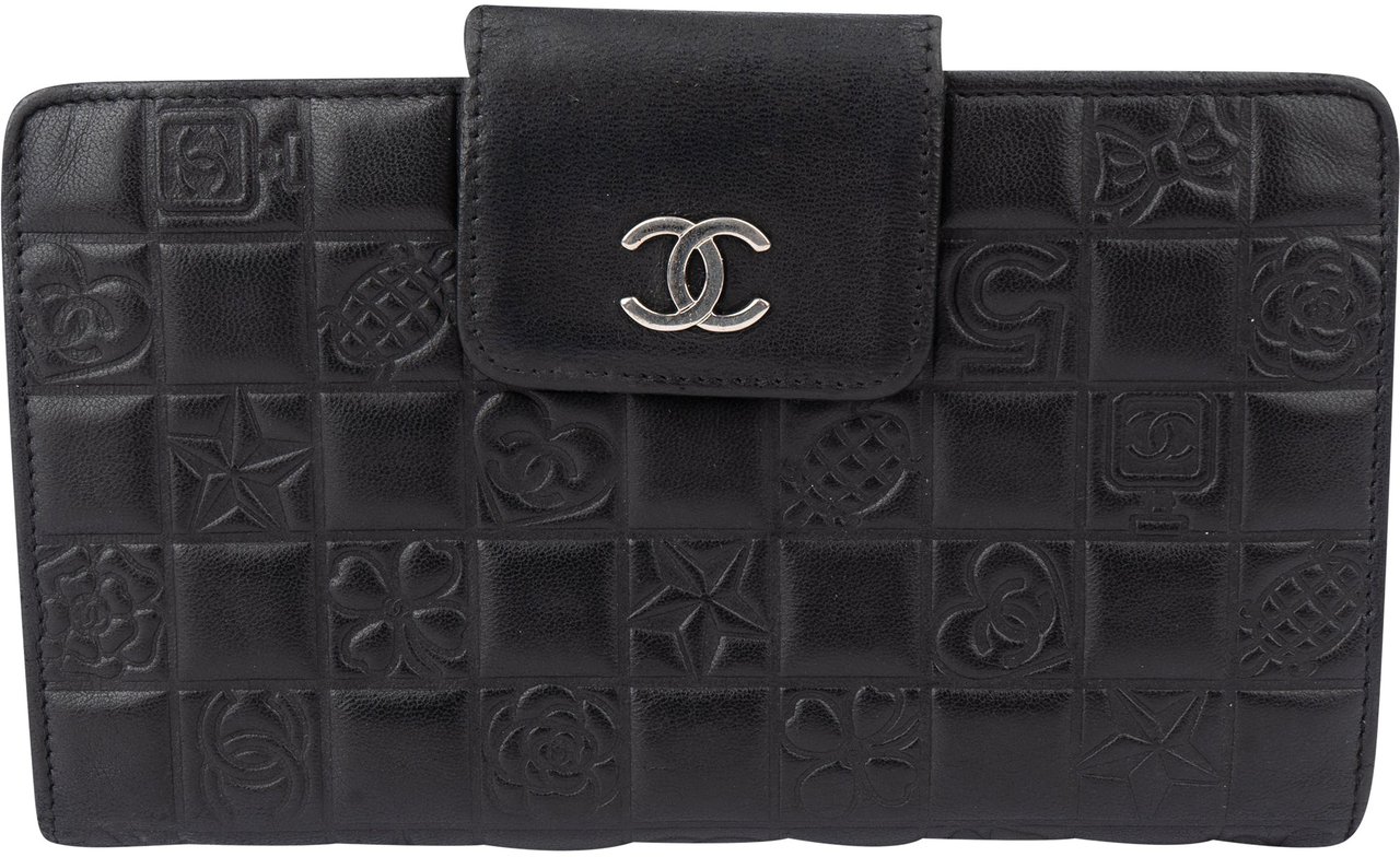 Chanel Chanel Lambskin Chessboard CC Clip Wallet Zwart