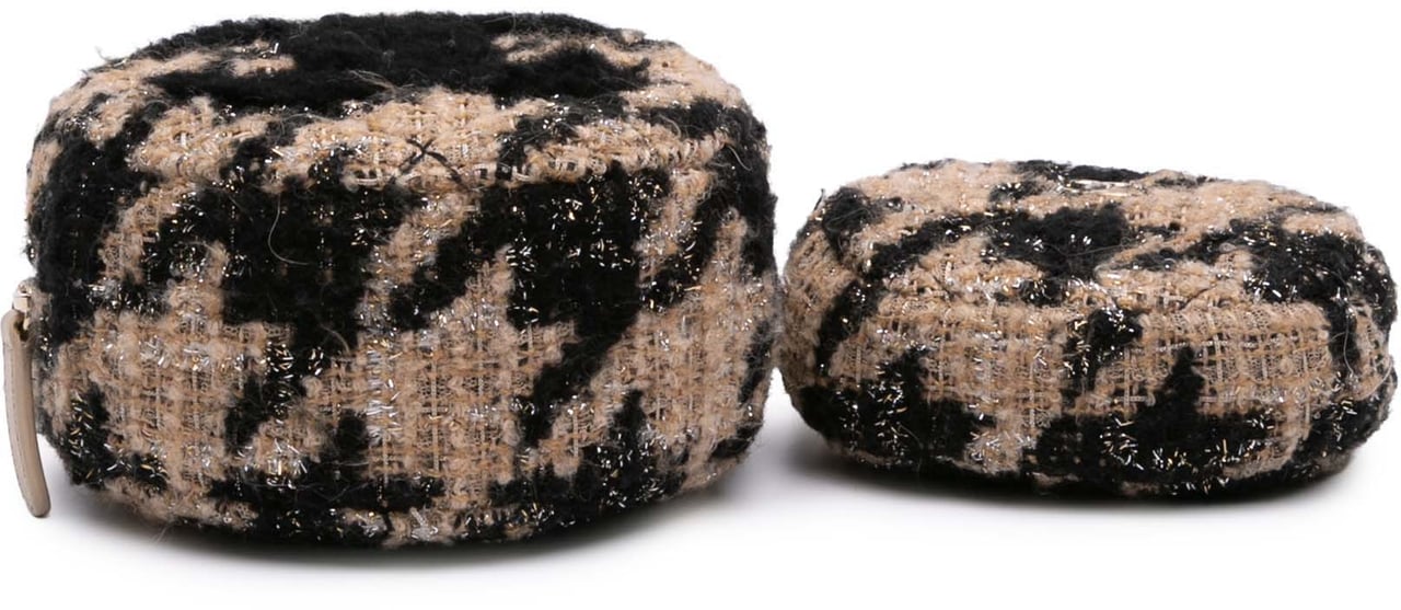 Chanel CC Quilted Tweed and Shearling Round Clutch With Chain Bruin