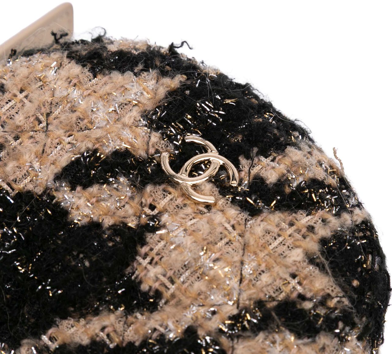 Chanel CC Quilted Tweed and Shearling Round Clutch With Chain Bruin