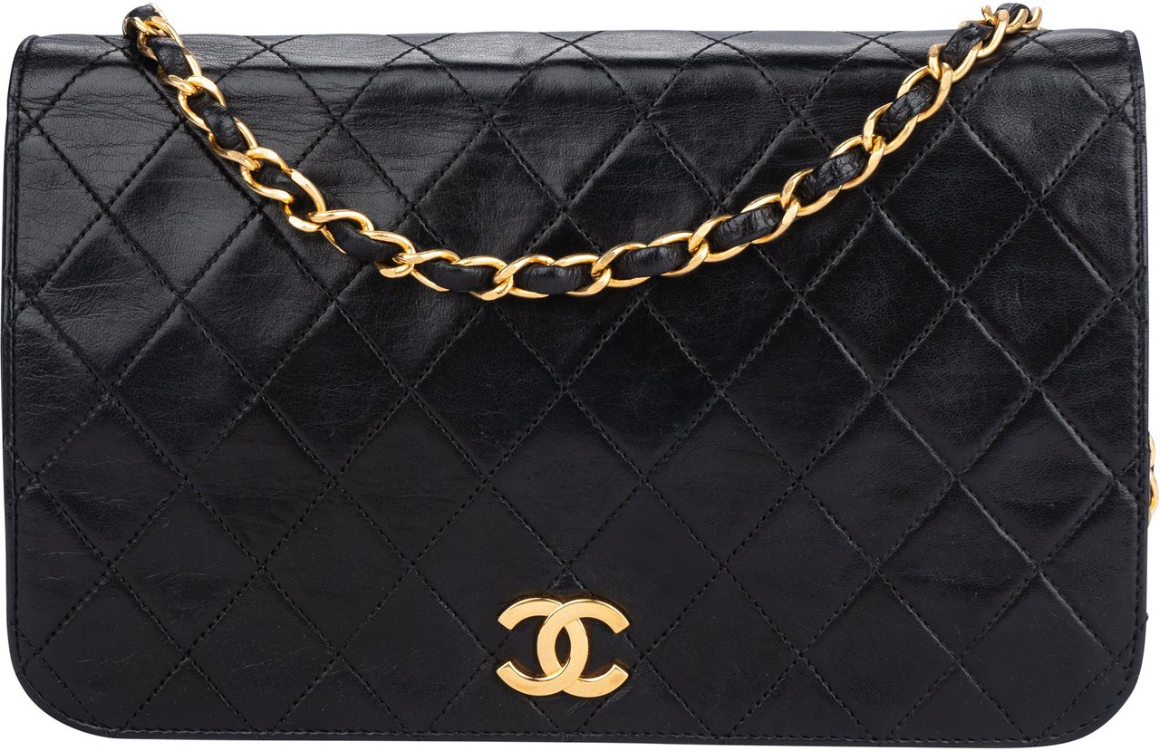 Chanel Chanel Quilted Lambskin 24K Gold Single Flap Shoulder Bag Zwart