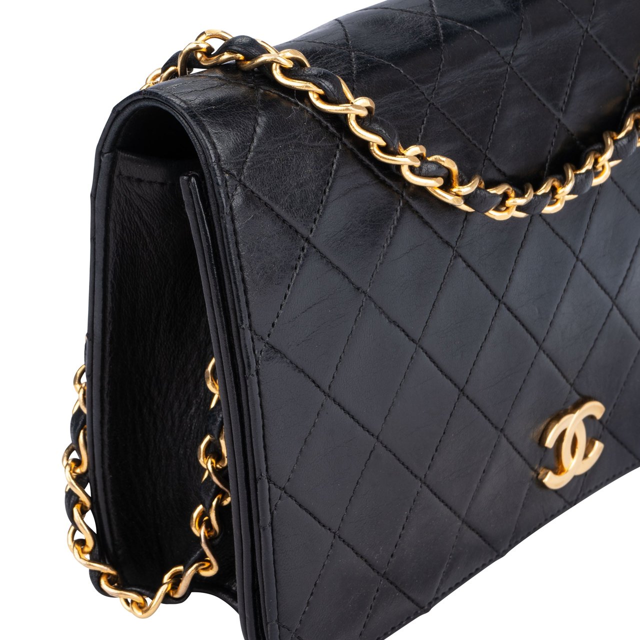 Chanel Chanel Quilted Lambskin 24K Gold Single Flap Shoulder Bag Zwart