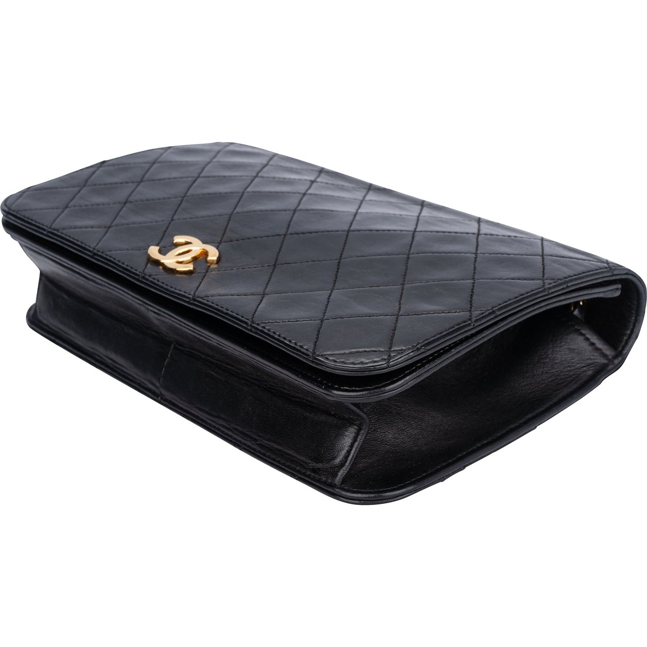 Chanel Chanel Quilted Lambskin 24K Gold Single Flap Shoulder Bag Zwart