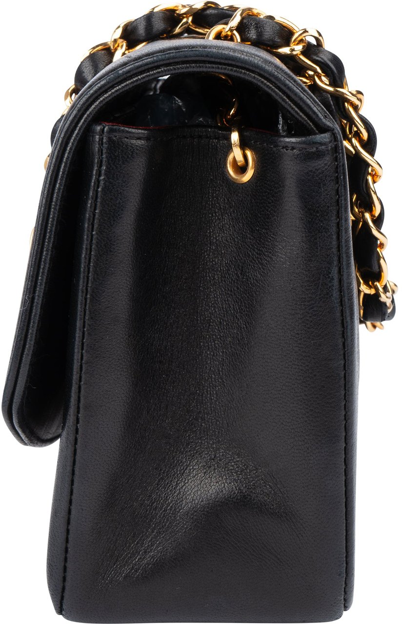 Chanel Chanel Quilted Lambskin 24K Gold Single Flap Lady Dior Crossbody Bag Zwart