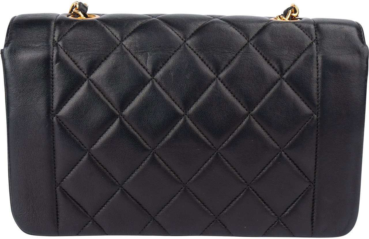 Chanel Chanel Quilted Lambskin 24K Gold Single Flap Lady Dior Crossbody Bag Zwart