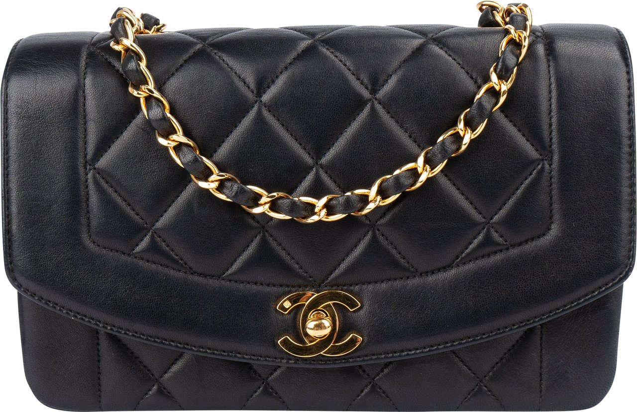 Chanel Chanel Quilted Lambskin 24K Gold Single Flap Lady Dior Crossbody Bag Zwart
