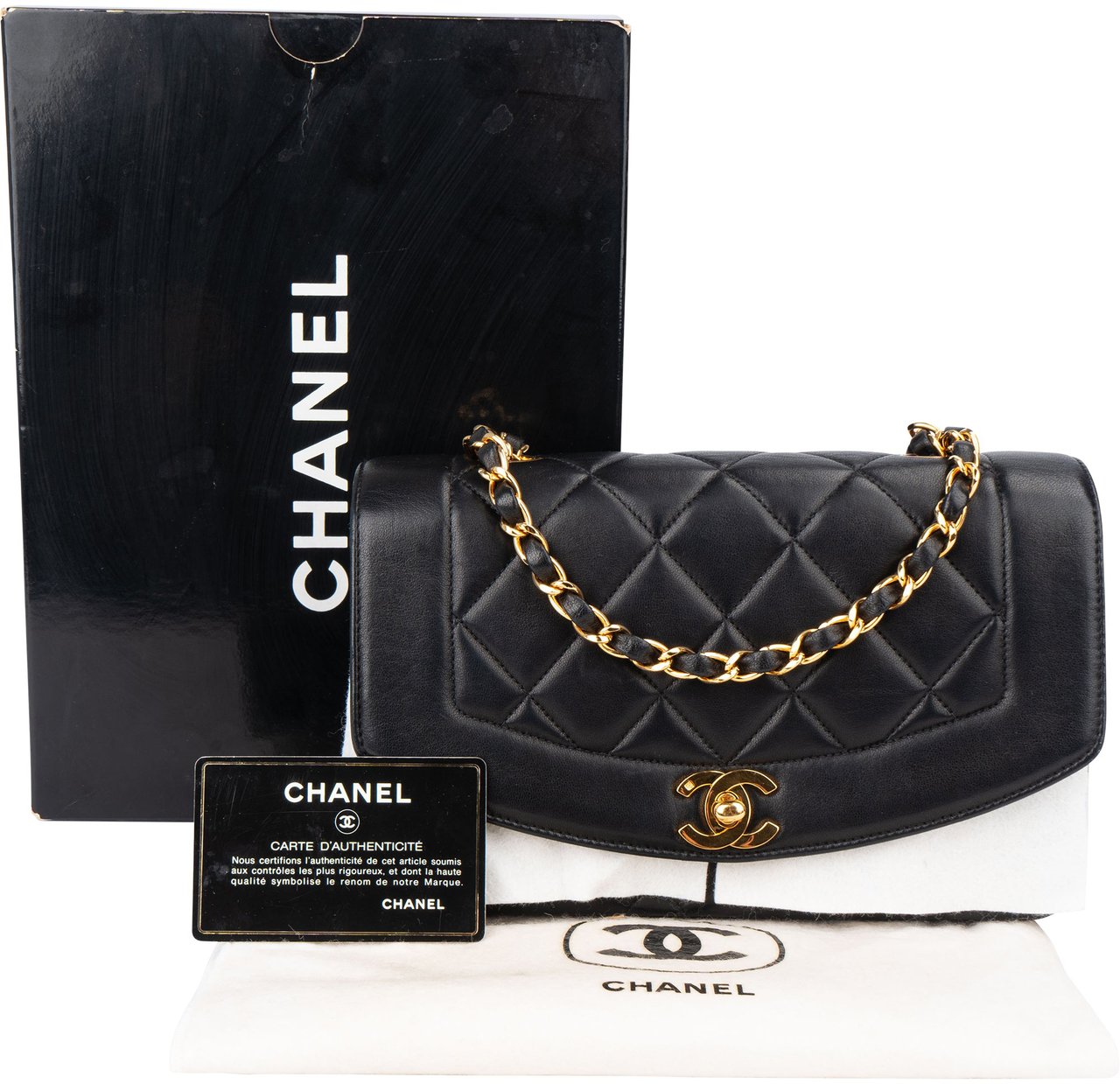 Chanel Chanel Quilted Lambskin 24K Gold Single Flap Lady Dior Crossbody Bag Zwart