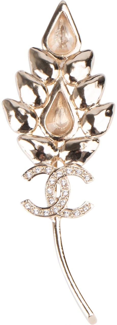 Chanel Crystal Leaf CC Brooch Divers