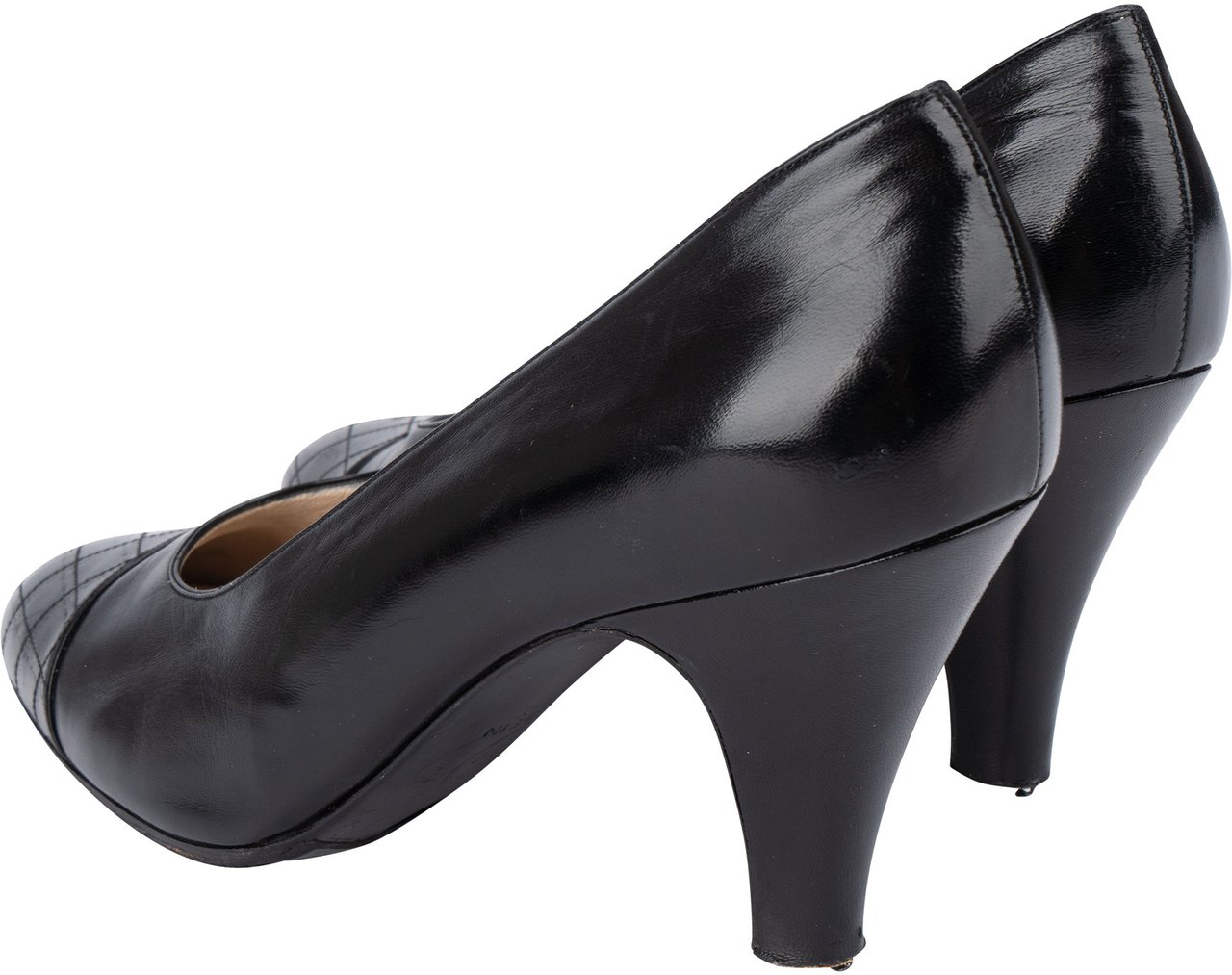 Chanel Chanel Noir Stitching Leather Heels (36) Zwart