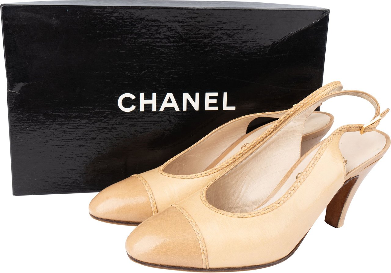 Chanel Chanel Classic Leather Slipback Heels (37) Beige