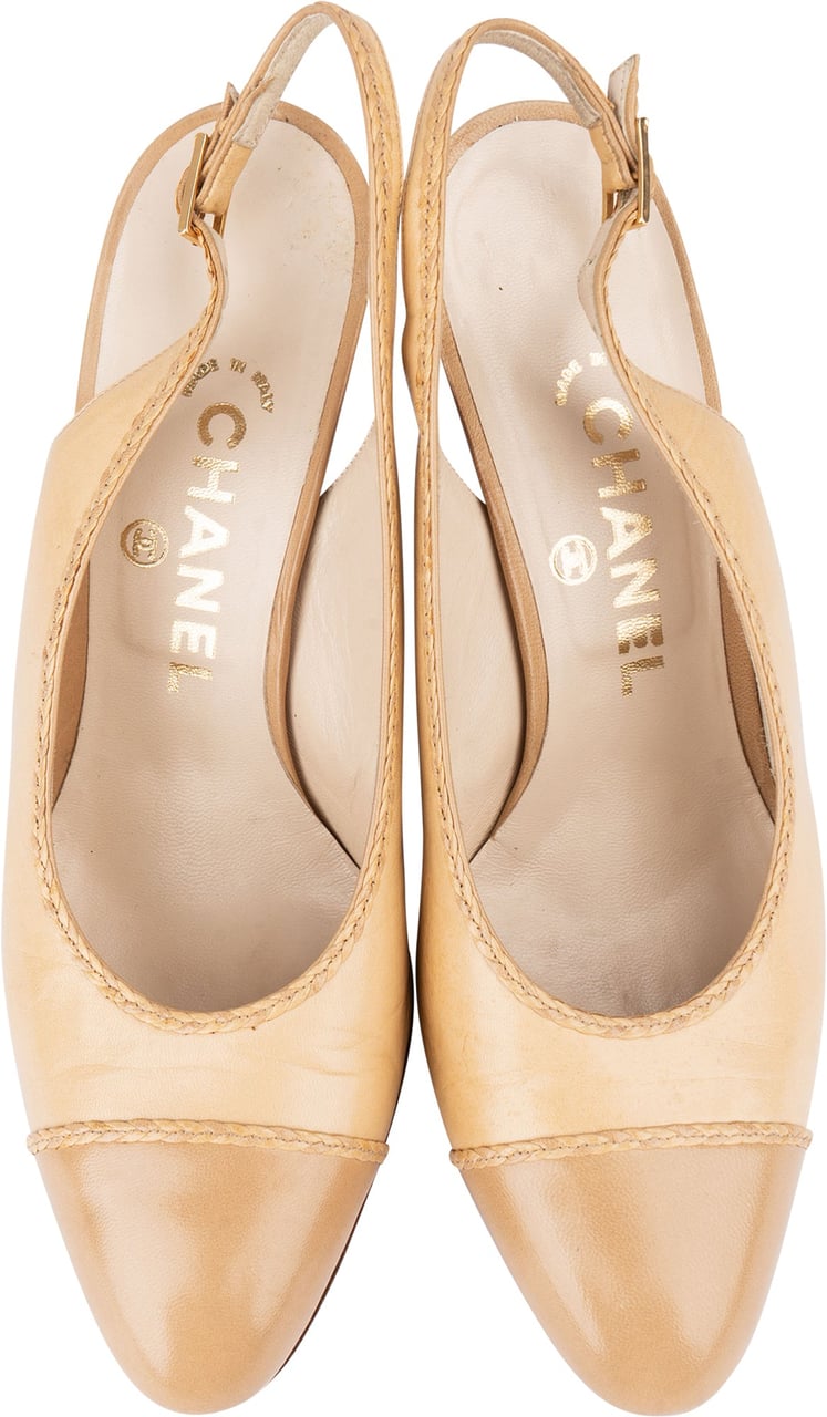 Chanel Chanel Classic Leather Slipback Heels (37) Beige