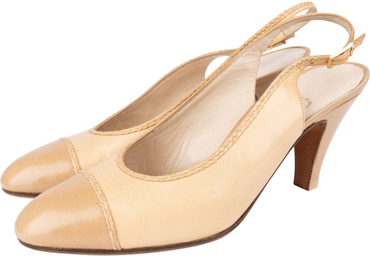 Chanel Chanel Classic Leather Slipback Heels (37) Beige