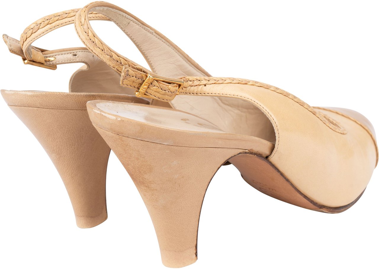 Chanel Chanel Classic Leather Slipback Heels (37) Beige