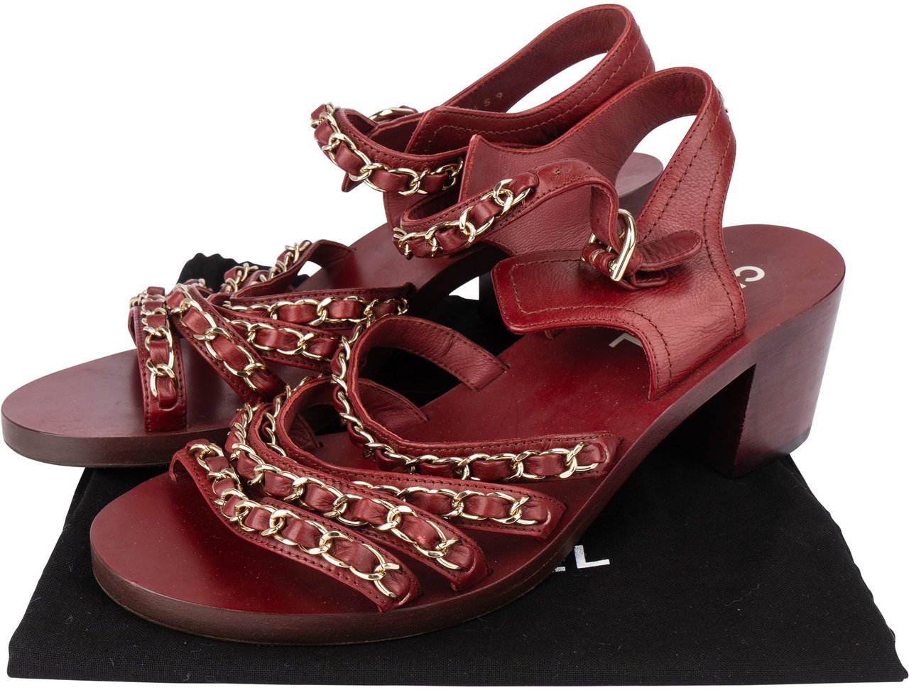 Chanel Chanel Bordeaux Leather Chain Sandals (35) Divers