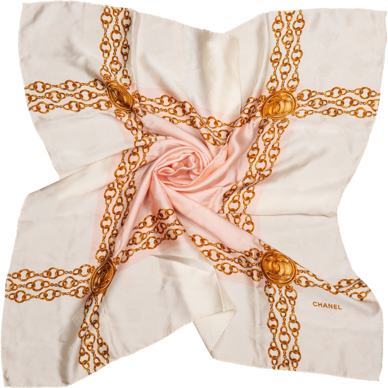 Chanel Chanel Classic "CC Chaine" Silk Carre 90 Scarf Tuch Rood