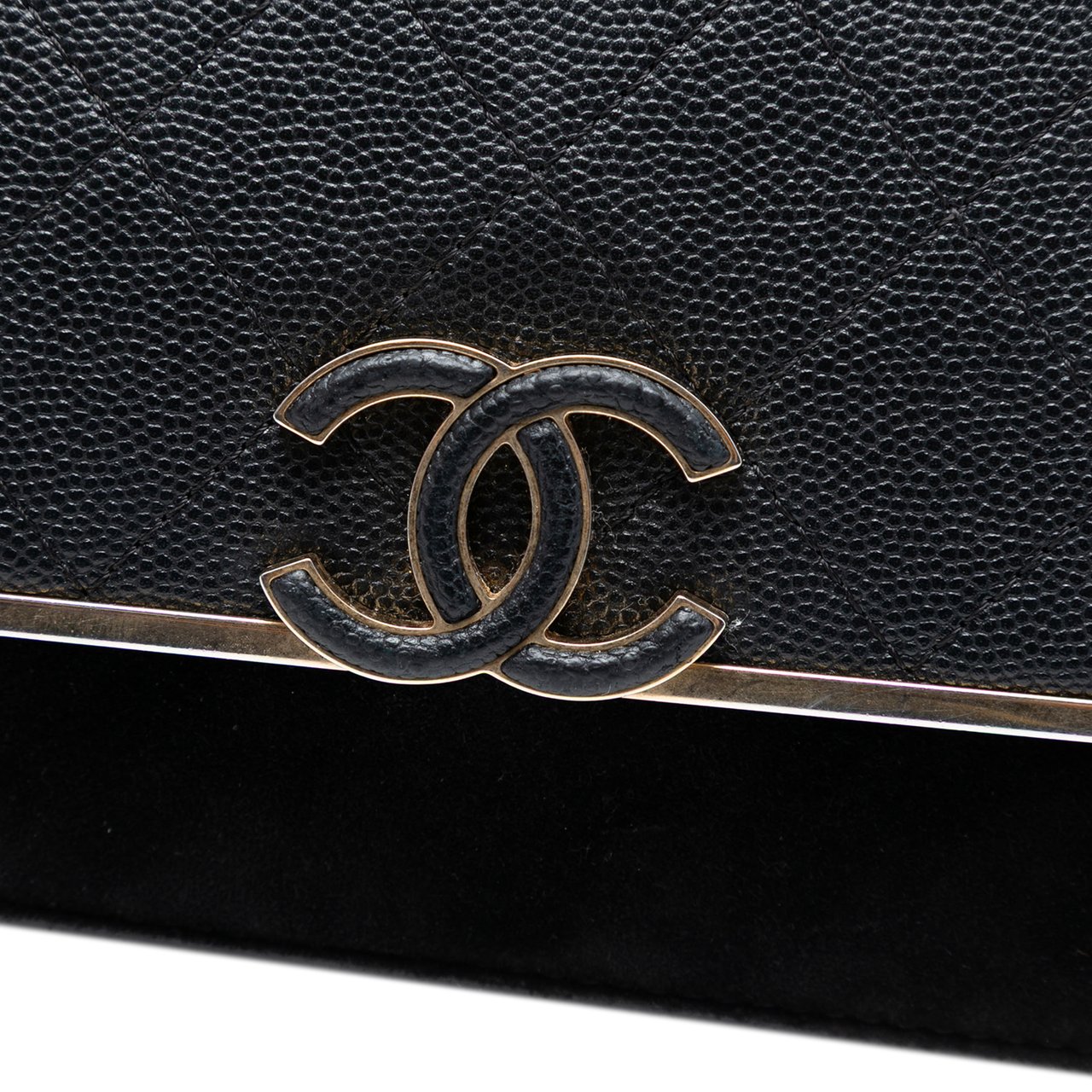 Chanel Stitched Caviar and Suede Lady Coco Wallet On Chain Zwart