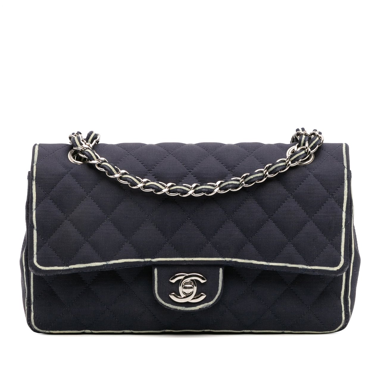 Chanel Medium Classic Printed Grosgrain Double Flap Blauw