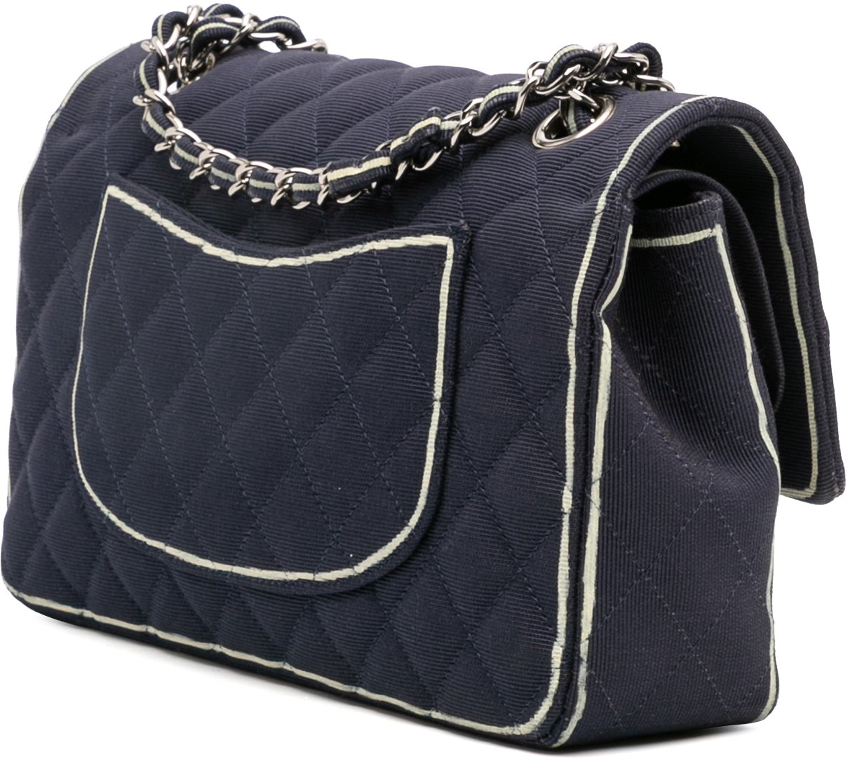Chanel Medium Classic Printed Grosgrain Double Flap Blauw