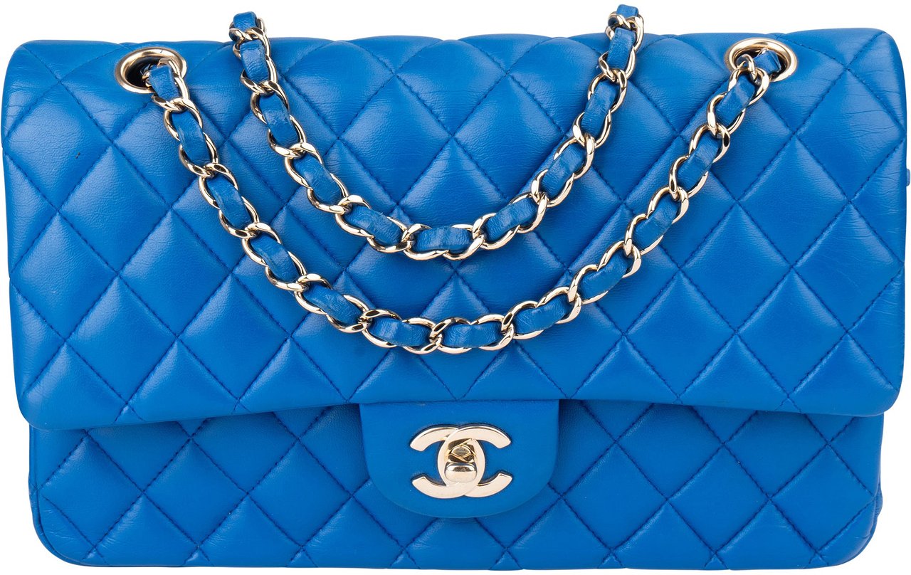 Chanel Chanel Quilted Lambskin Medium Double Flap Crossbody Bag Blauw