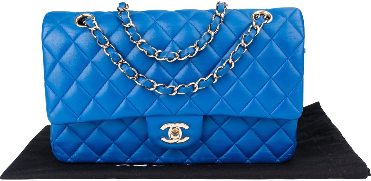 Chanel Chanel Quilted Lambskin Medium Double Flap Crossbody Bag Blauw