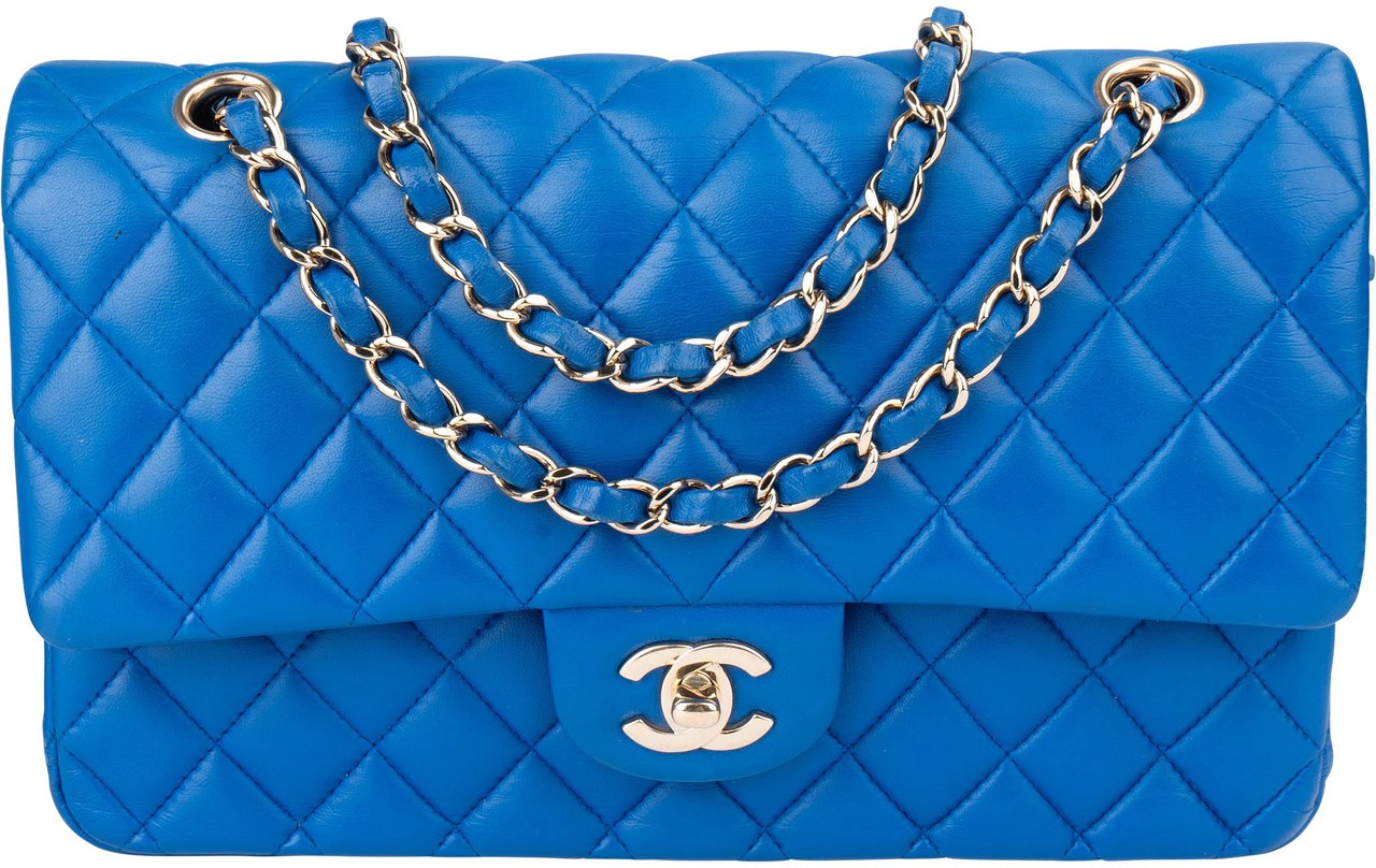 Chanel Chanel Quilted Lambskin Medium Double Flap Crossbody Bag Blauw
