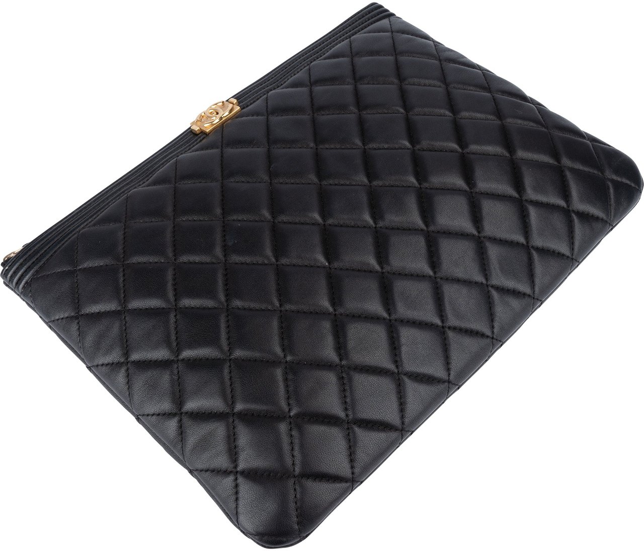 Chanel Chanel Quilted Lambskin Boy CC Clutch Zwart
