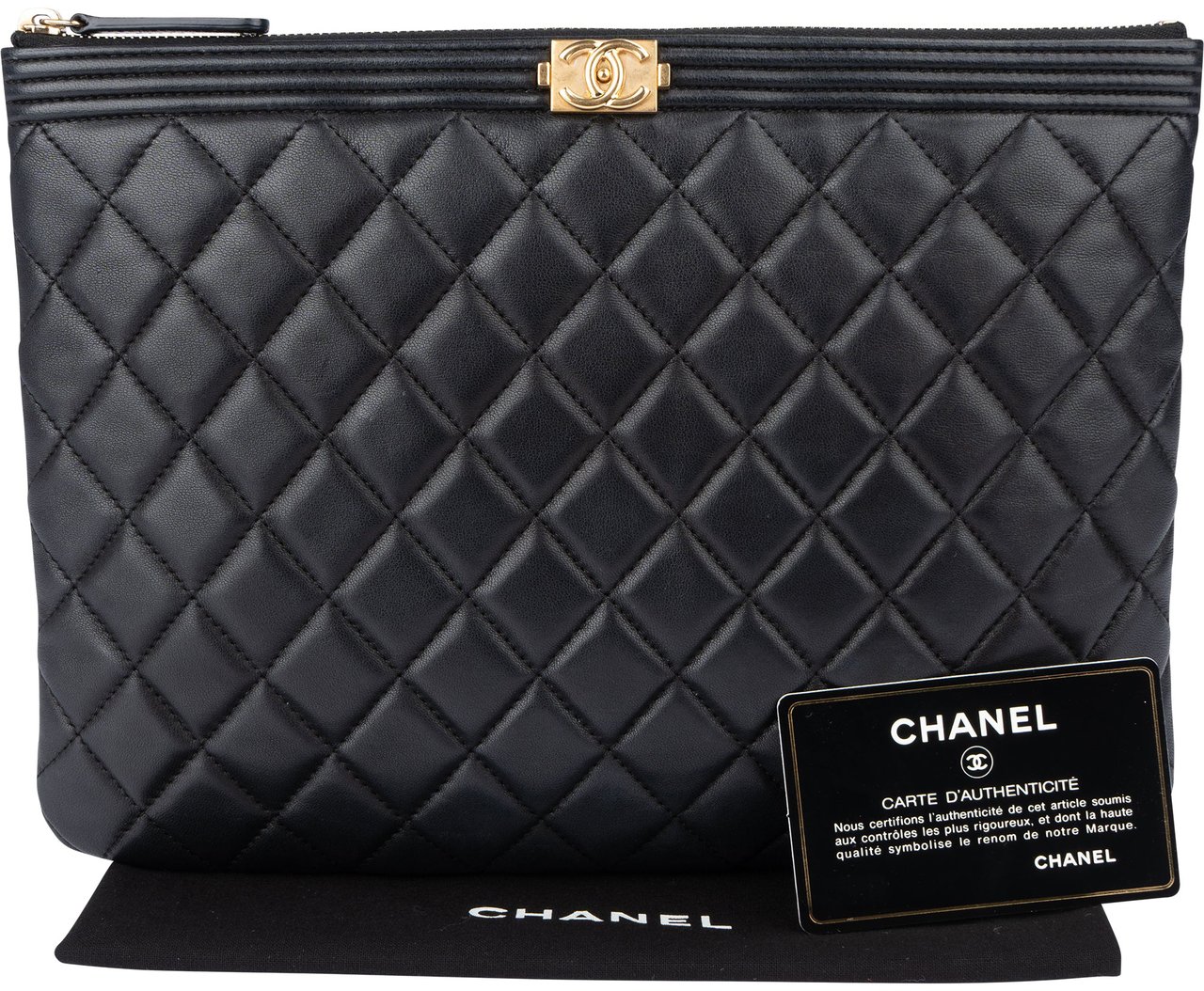 Chanel Chanel Quilted Lambskin Boy CC Clutch Zwart