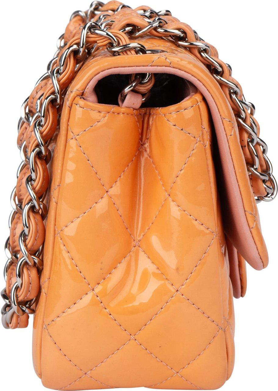 Chanel Chanel Quilted Patent Leather Single Flap Crossbody Bag Oranje