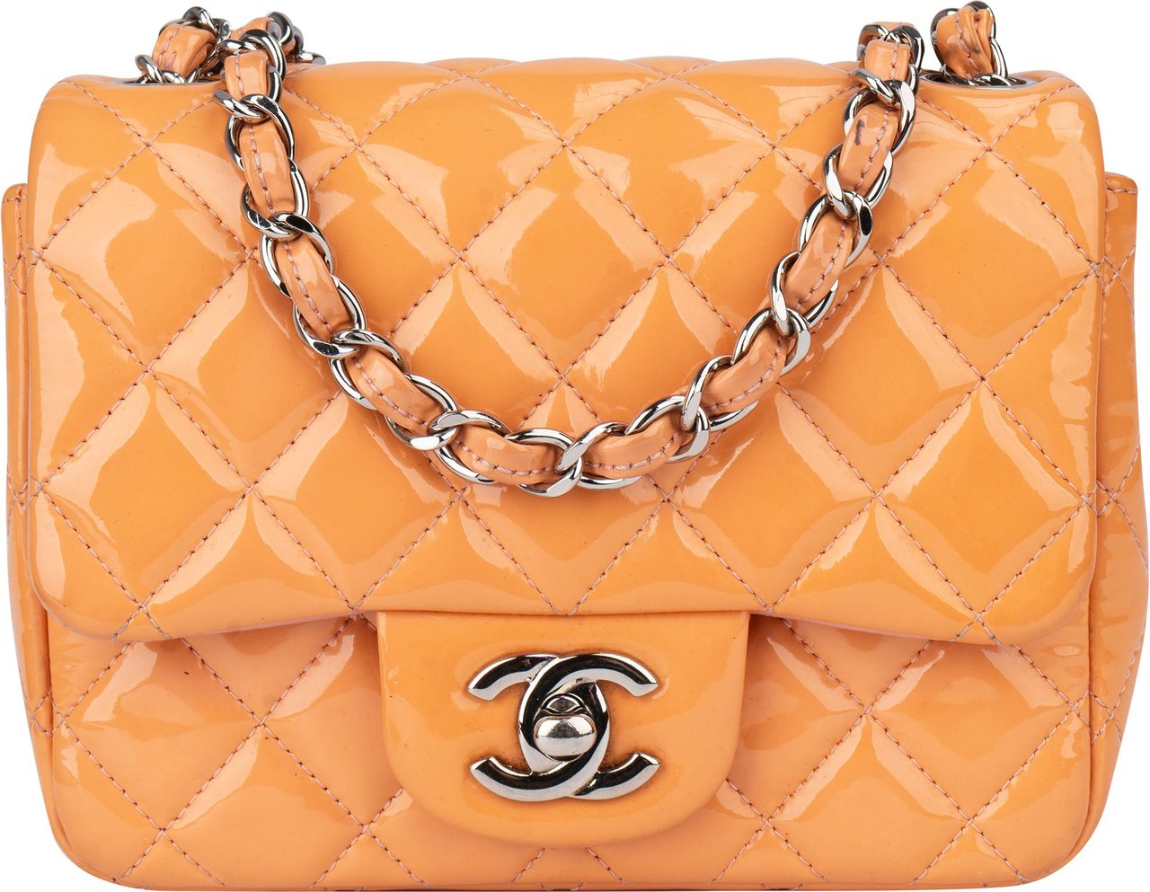 Chanel Chanel Quilted Patent Leather Single Flap Crossbody Bag Oranje