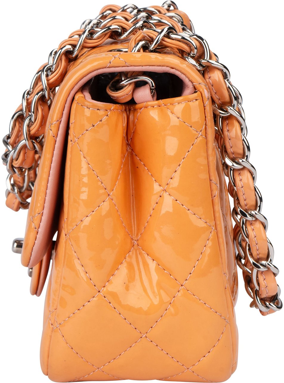 Chanel Chanel Quilted Patent Leather Single Flap Crossbody Bag Oranje