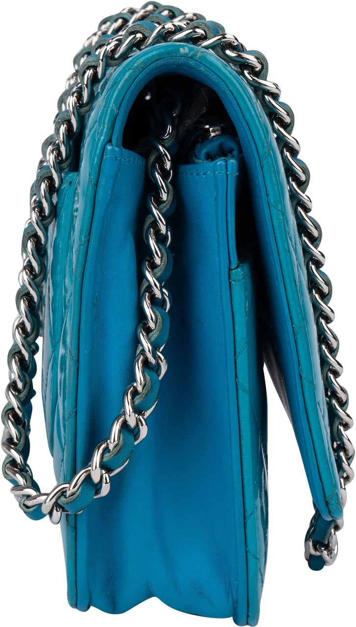 Chanel Chanel Quilted Patent Leather Wallet On Chain Crossbody Bag Blauw