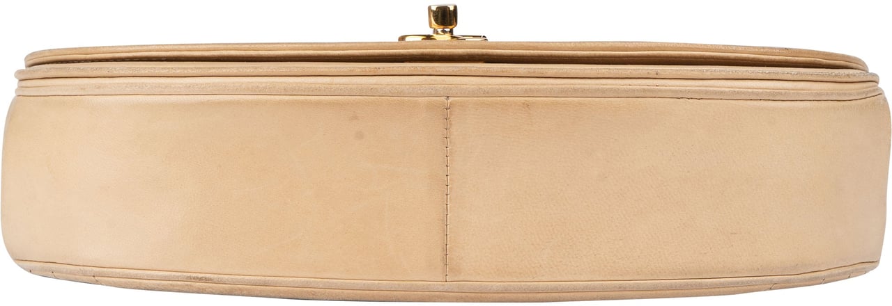 Chanel Chanel Quilted Lambskin 24K Gold Halfmoon Single Flap Shoulder Bag Beige