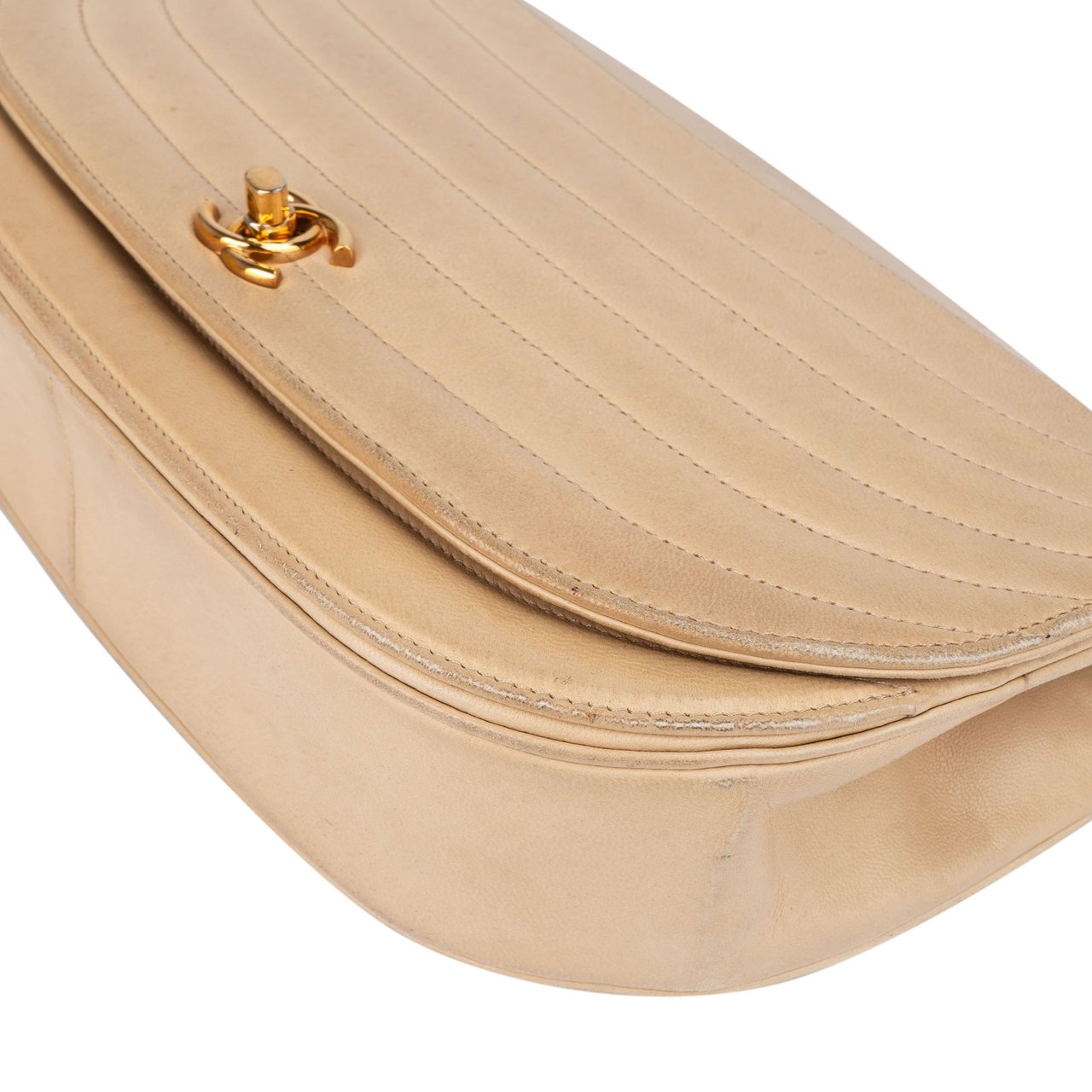 Chanel Chanel Quilted Lambskin 24K Gold Halfmoon Single Flap Shoulder Bag Beige