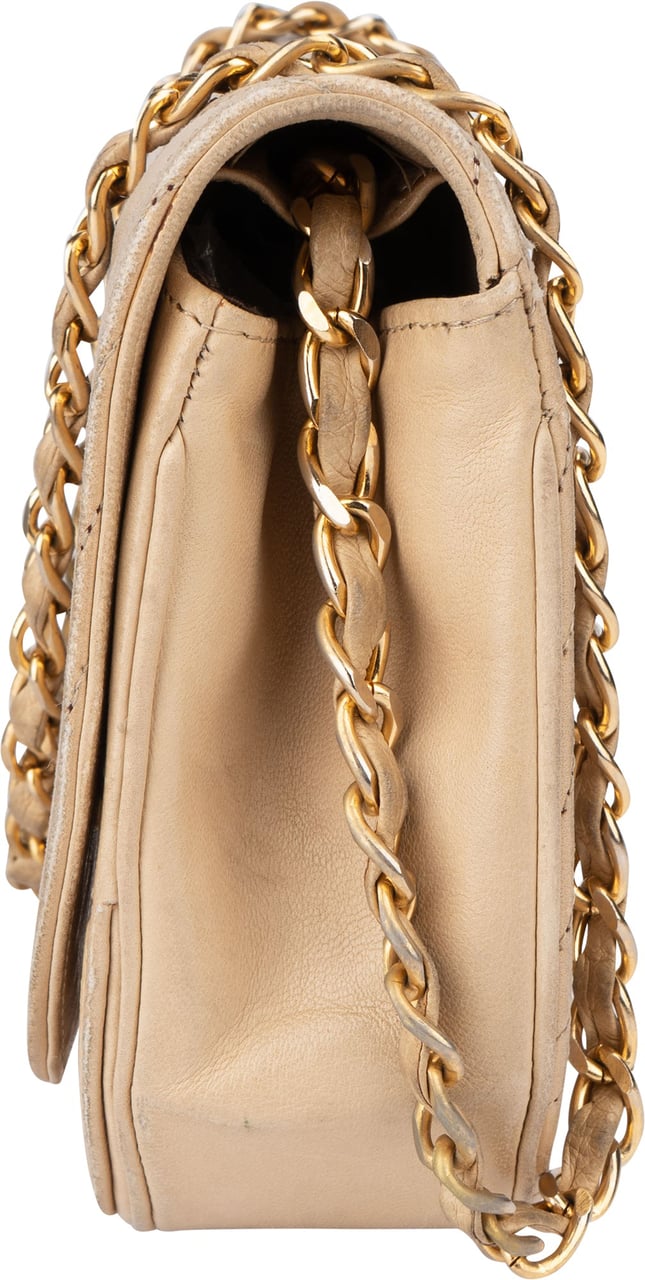 Chanel Chanel Quilted Lambskin 24K Gold Halfmoon Single Flap Shoulder Bag Beige