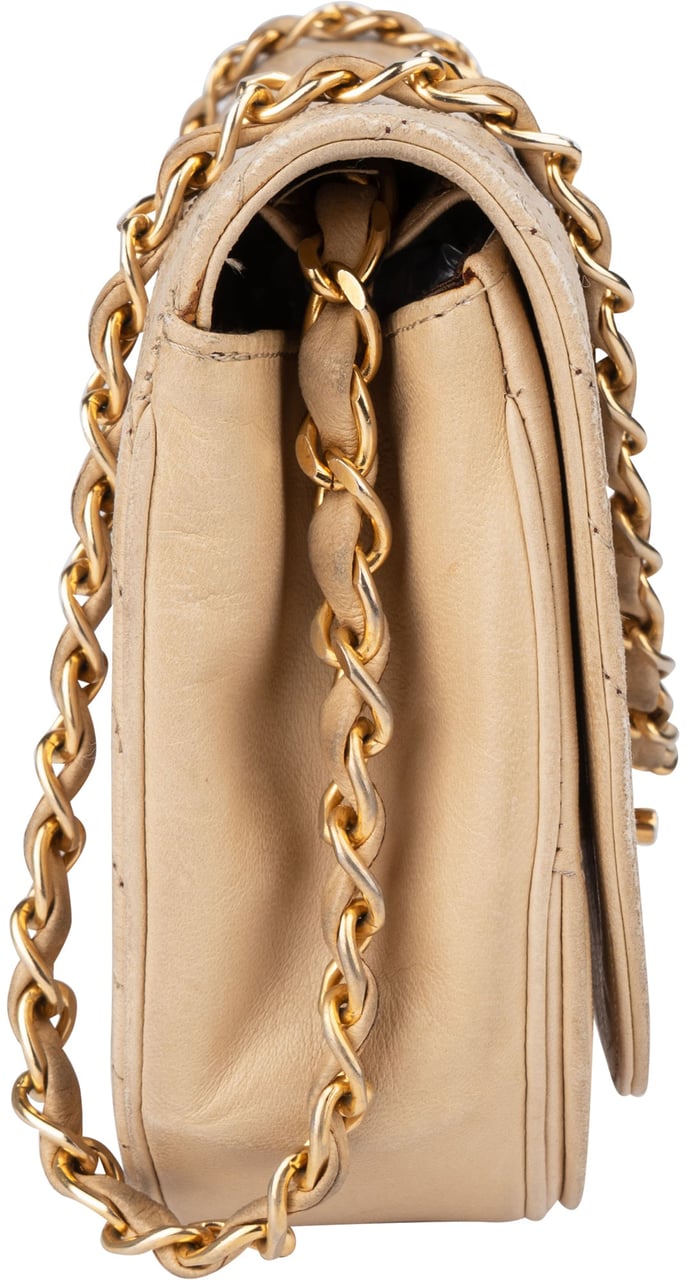 Chanel Chanel Quilted Lambskin 24K Gold Halfmoon Single Flap Shoulder Bag Beige