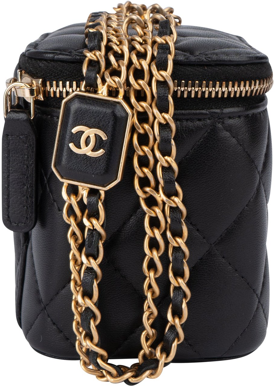 Chanel Quilted Lambskin Mini CC Charmy Vanity Handbag Zwart