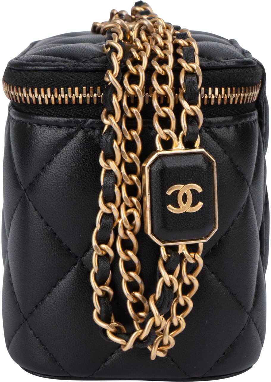 Chanel Quilted Lambskin Mini CC Charmy Vanity Handbag Zwart