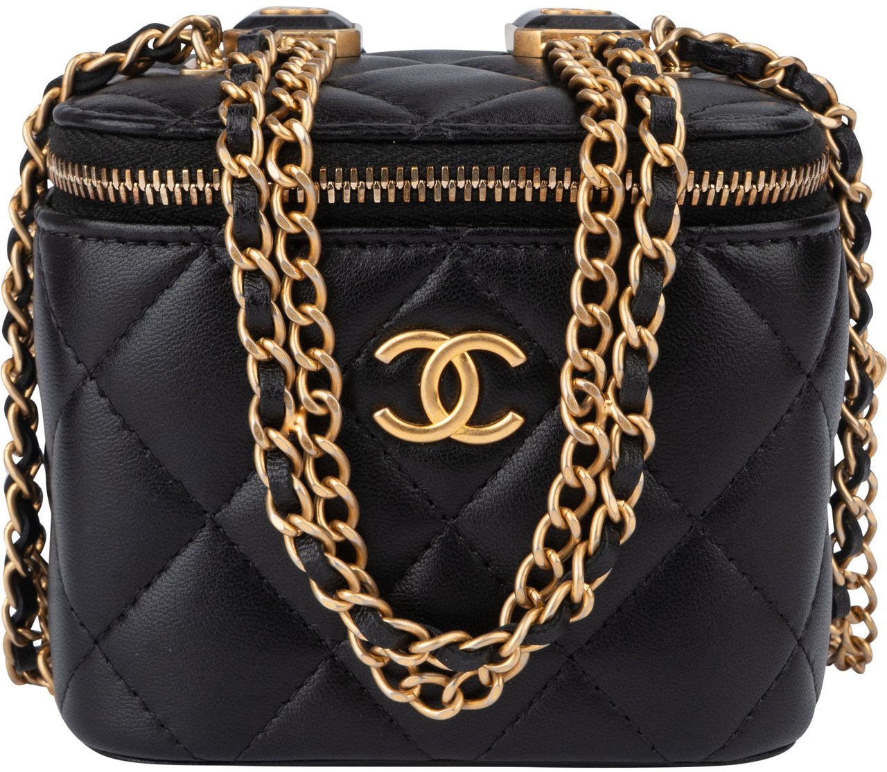 Chanel Quilted Lambskin Mini CC Charmy Vanity Handbag Zwart