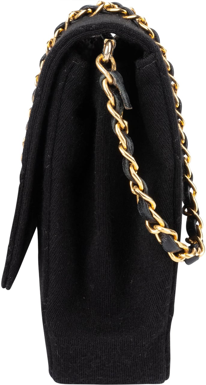 Chanel Chanel Quilted Cotton 24K Gold Single Flap Shoulder Bag Zwart