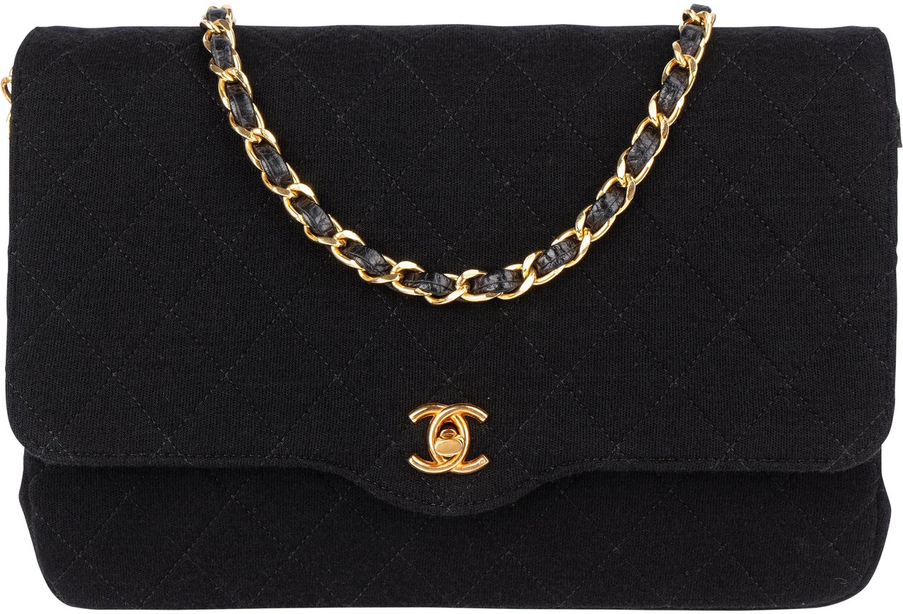 Chanel Chanel Quilted Cotton 24K Gold Single Flap Shoulder Bag Zwart