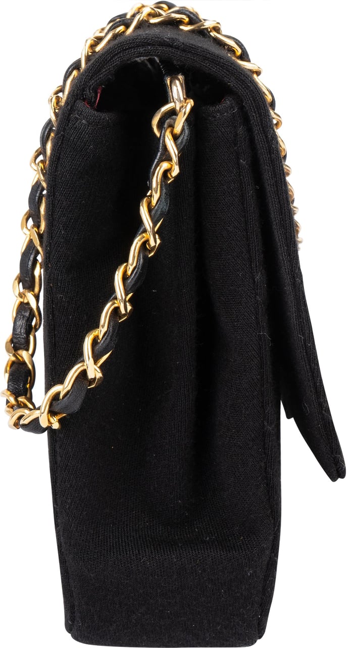 Chanel Chanel Quilted Cotton 24K Gold Single Flap Shoulder Bag Zwart