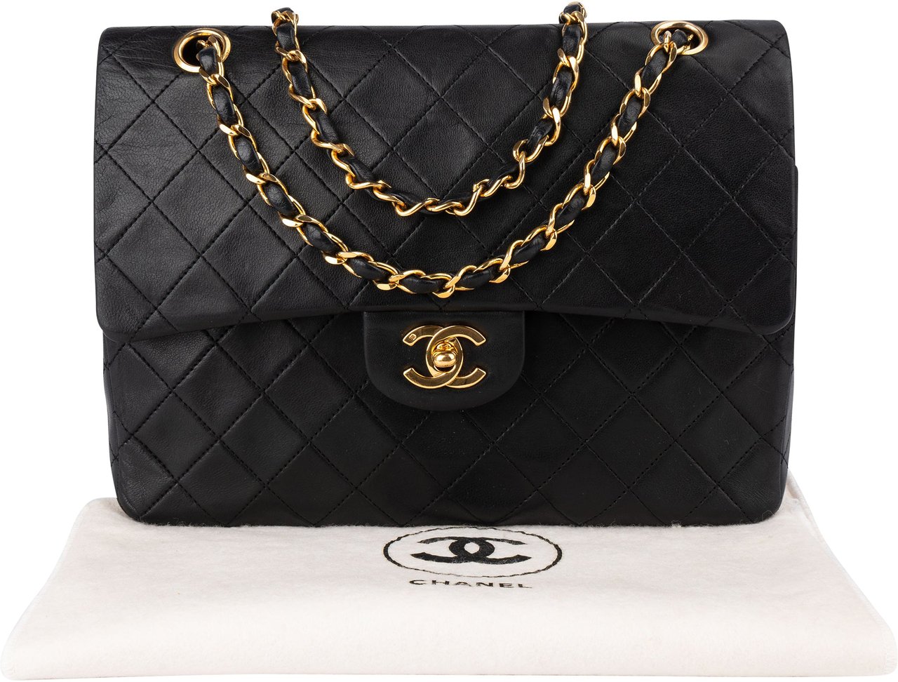 Chanel Chanel Quilted Lambskin 24K Gold Double Flap Crossbody Bag Zwart