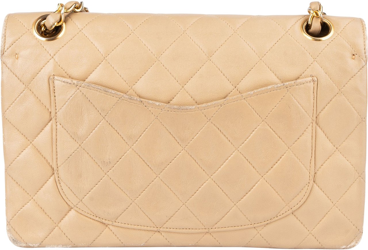 Chanel Chanel Quilted Lambskin 24K Gold Small Double Flap Crossbody Bag Beige