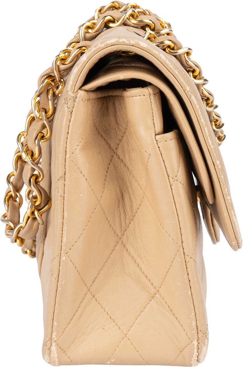 Chanel Chanel Quilted Lambskin 24K Gold Small Double Flap Crossbody Bag Beige