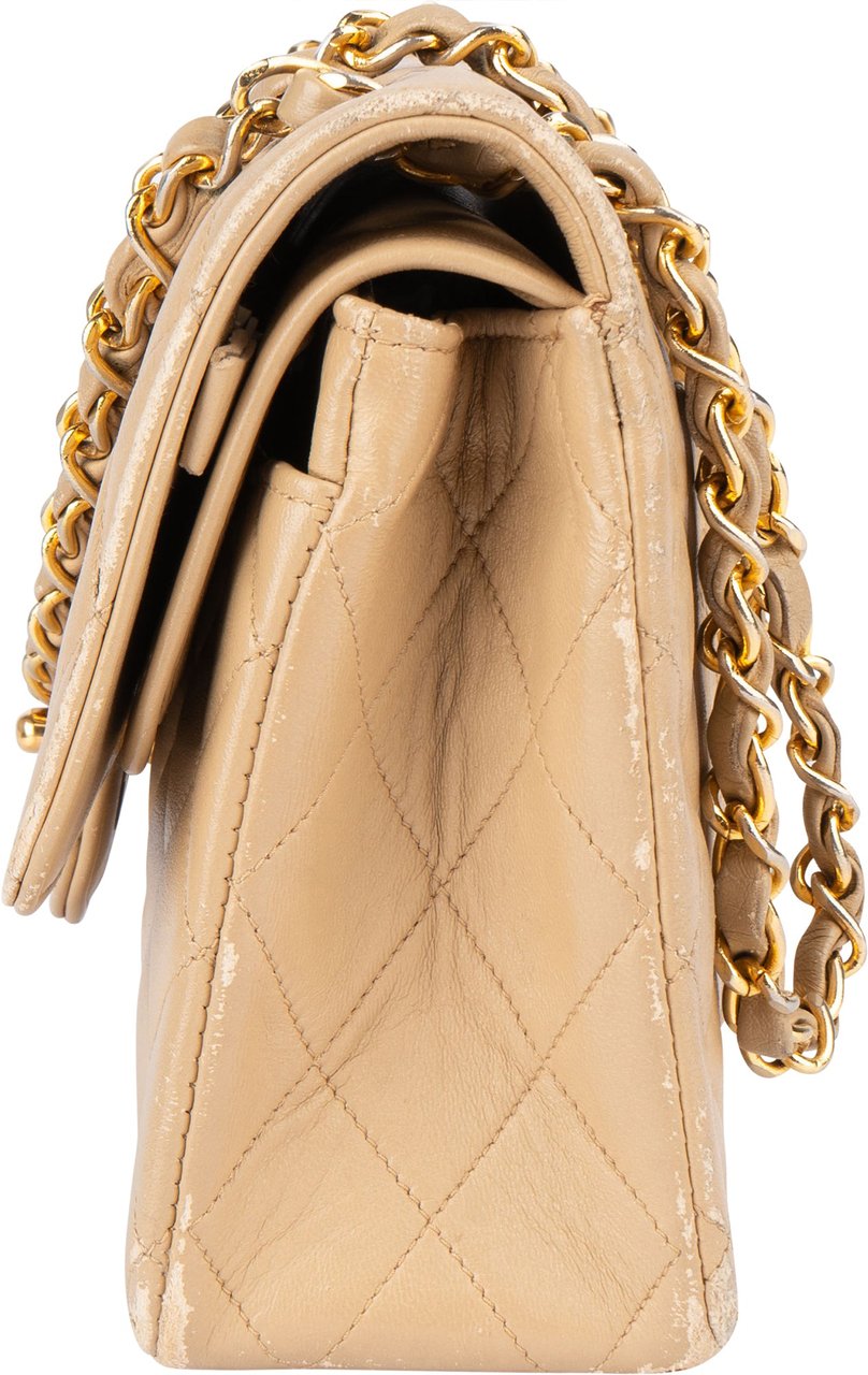 Chanel Chanel Quilted Lambskin 24K Gold Small Double Flap Crossbody Bag Beige