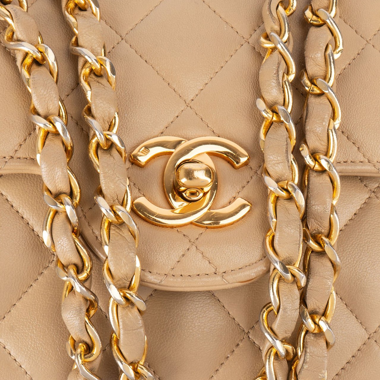 Chanel Chanel Quilted Lambskin 24K Gold Small Double Flap Crossbody Bag Beige