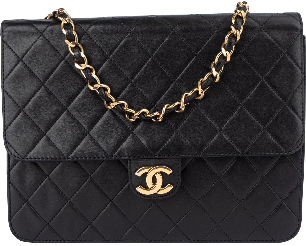 Chanel Chanel Quilted Lambskin Single Flap Shoulder Bag Zwart