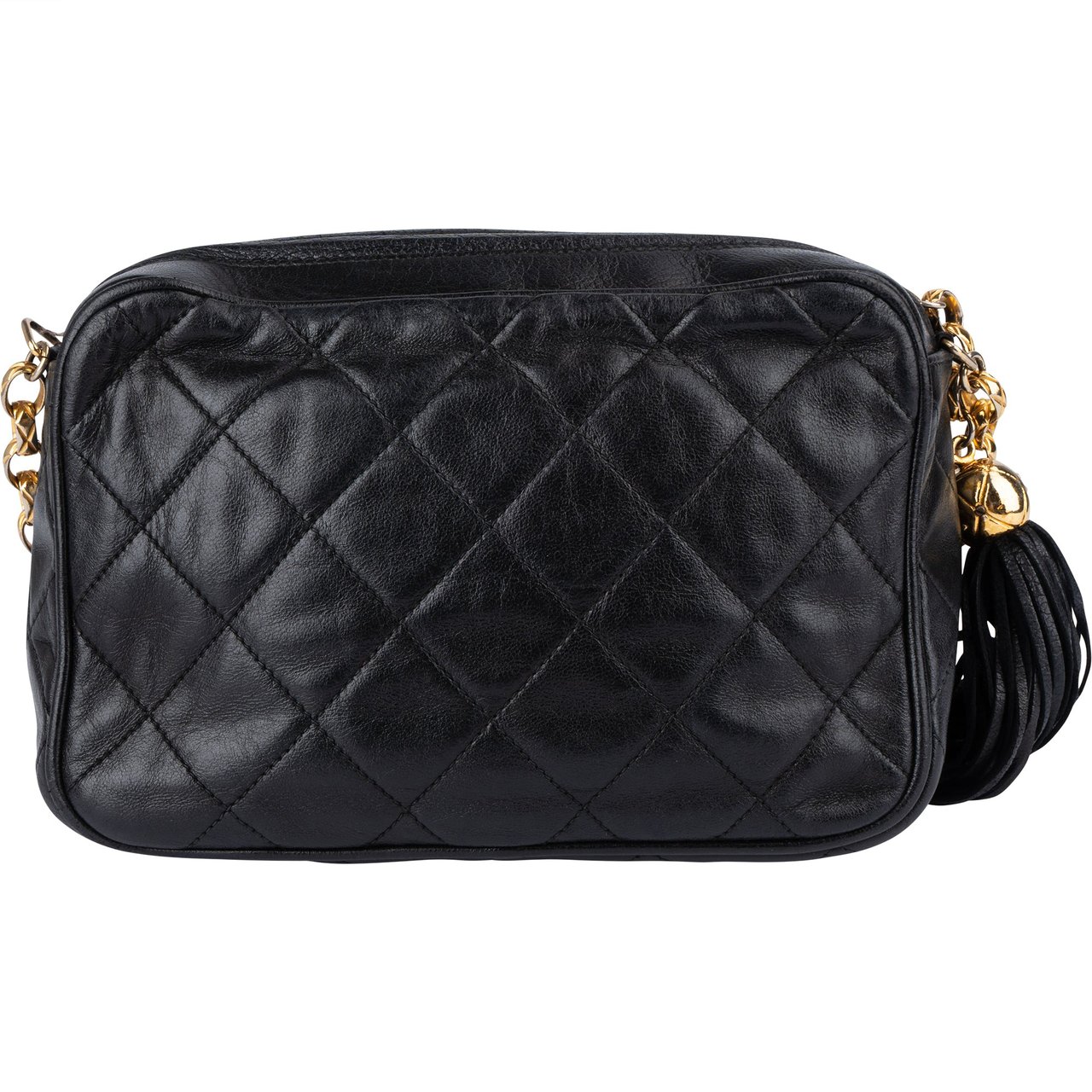 Chanel Chanel Quilted Lambskin 24K Gold Camera Crossbody Bag Zwart
