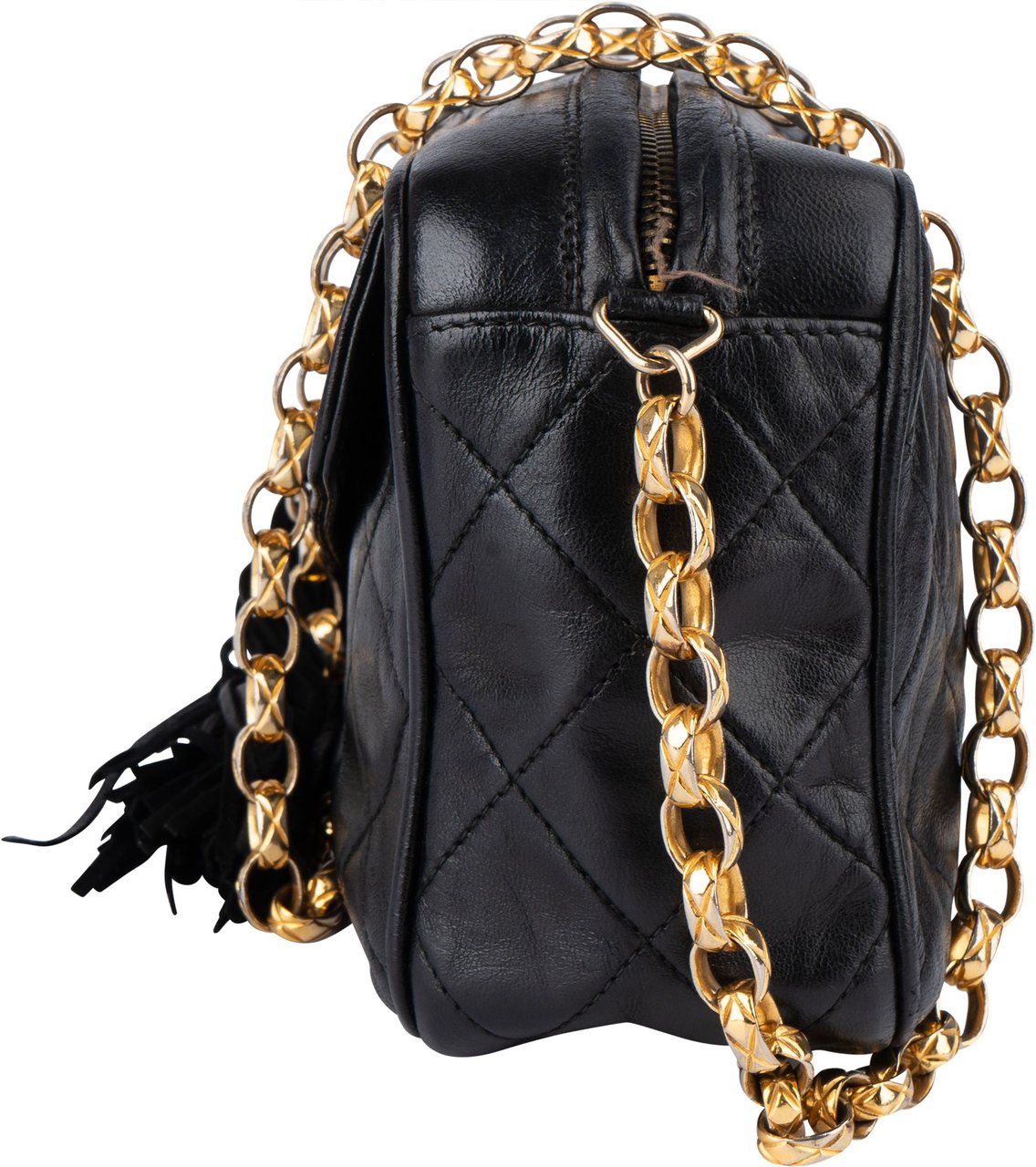 Chanel Chanel Quilted Lambskin 24K Gold Camera Crossbody Bag Zwart