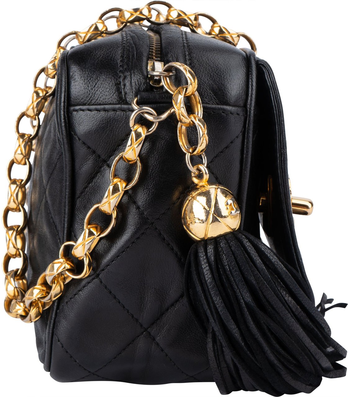 Chanel Chanel Quilted Lambskin 24K Gold Camera Crossbody Bag Zwart